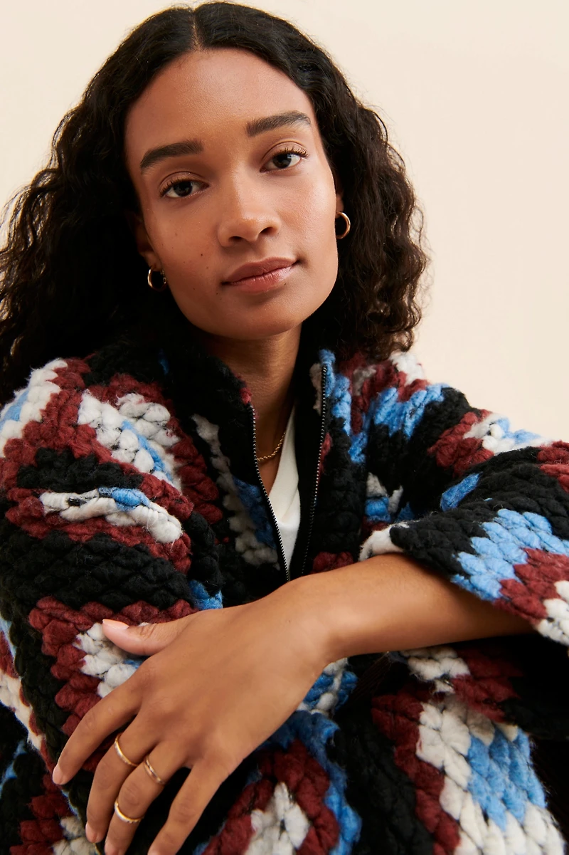 Damson Madder Agnes Crochet Half-Zip Pullover
