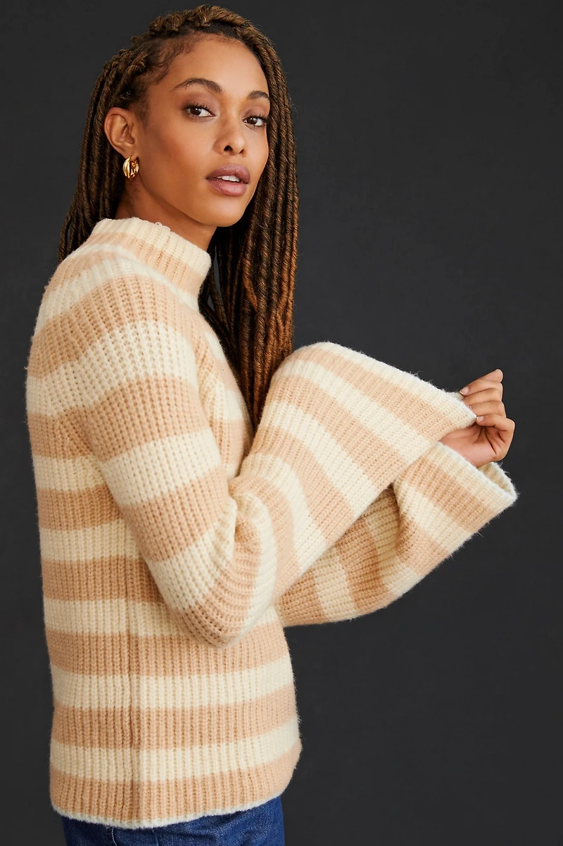 Maeve Mock Neck Striped Sweater