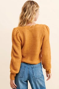 525 Cable Knit Puff-Sleeve Cardigan