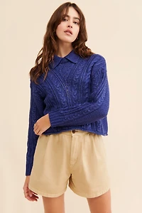 525 Cable Knit Polo Pullover