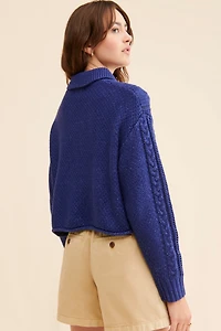 525 Cable Knit Polo Pullover
