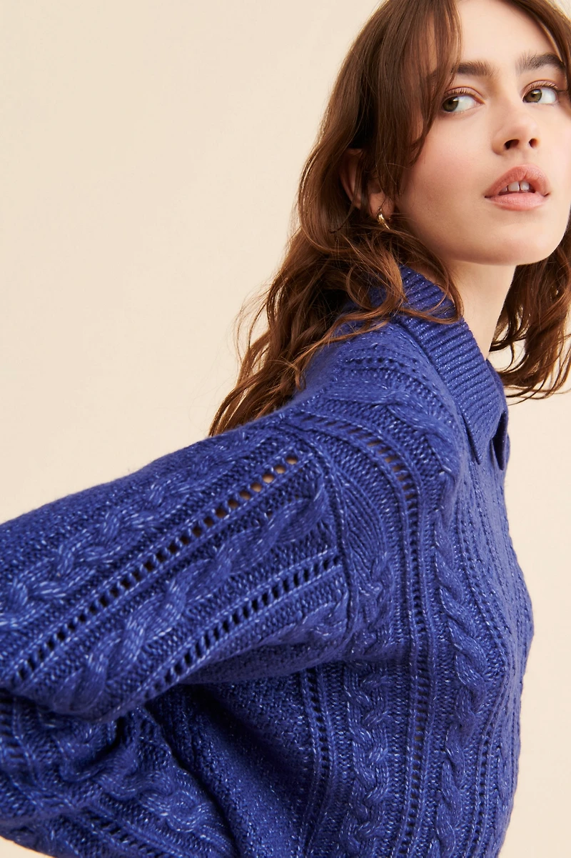 525 Cable Knit Polo Pullover