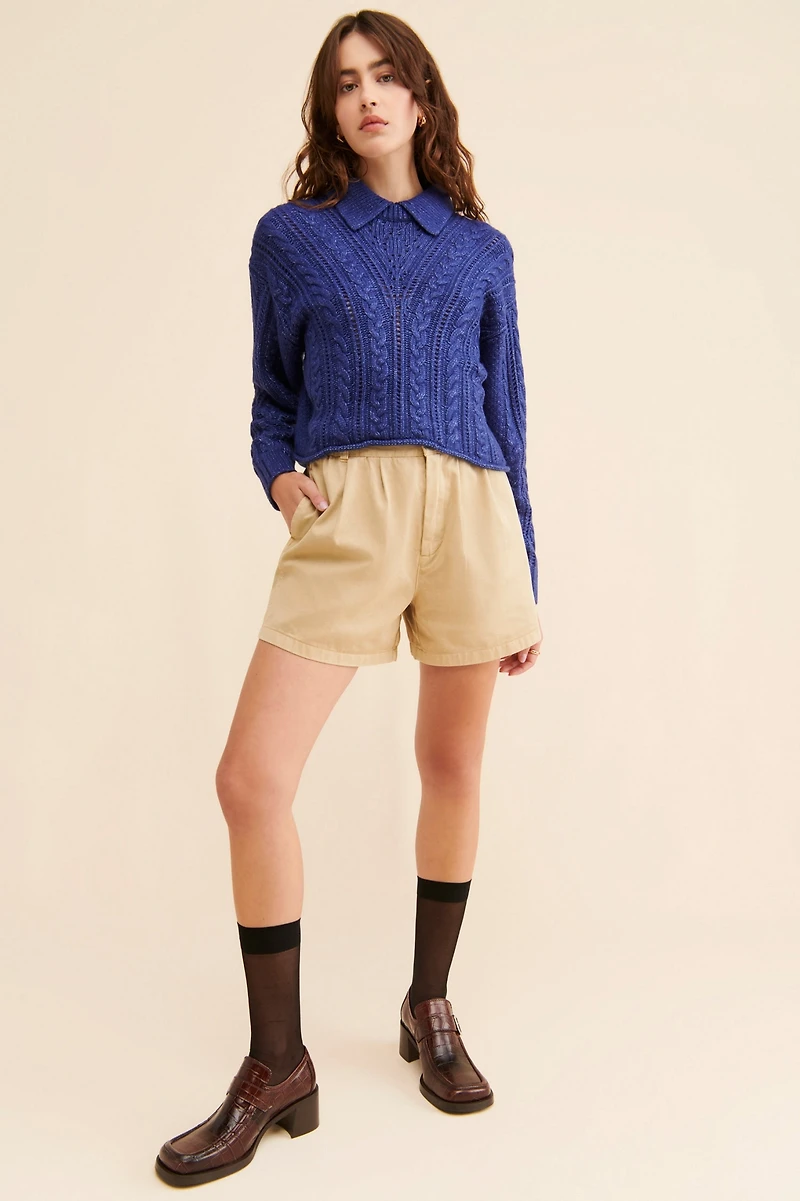 525 Cable Knit Polo Pullover