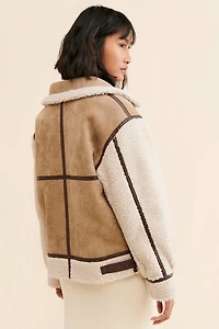 Moon River Shearling Colorblock Moto Jacket