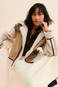 Moon River Shearling Colorblock Moto Jacket