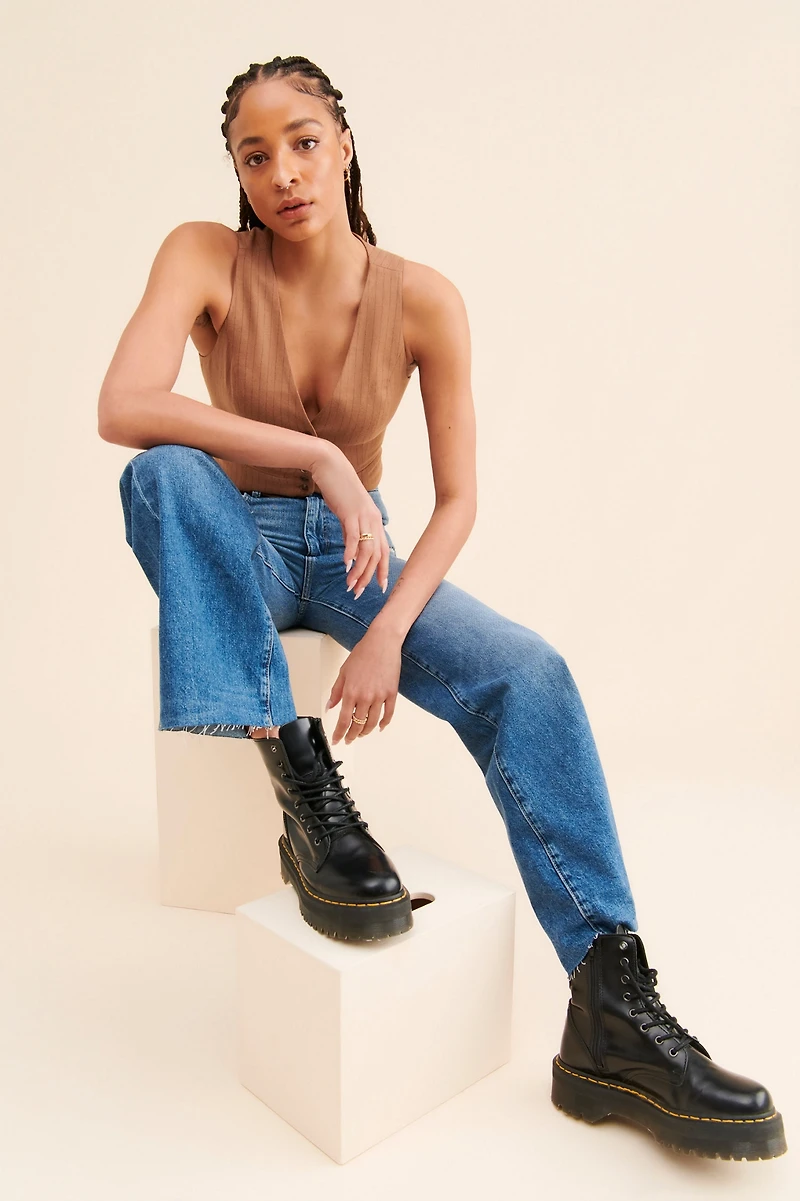 DL1961 Hepburn Wide-Leg Distressed Hem Jeans