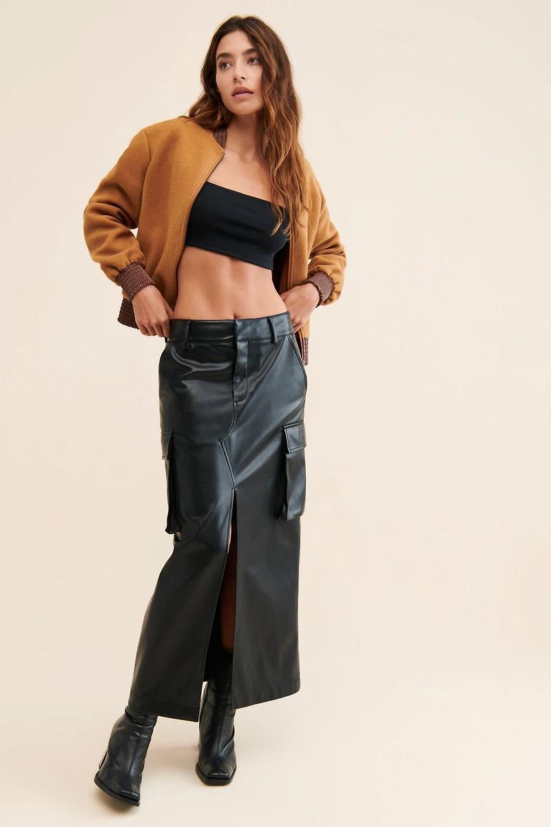 Avec Les Filles Cargo Vegan Leather Skirt