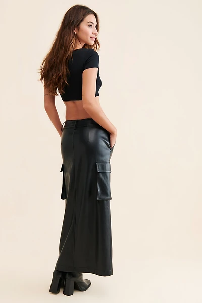 Avec Les Filles Cargo Vegan Leather Skirt