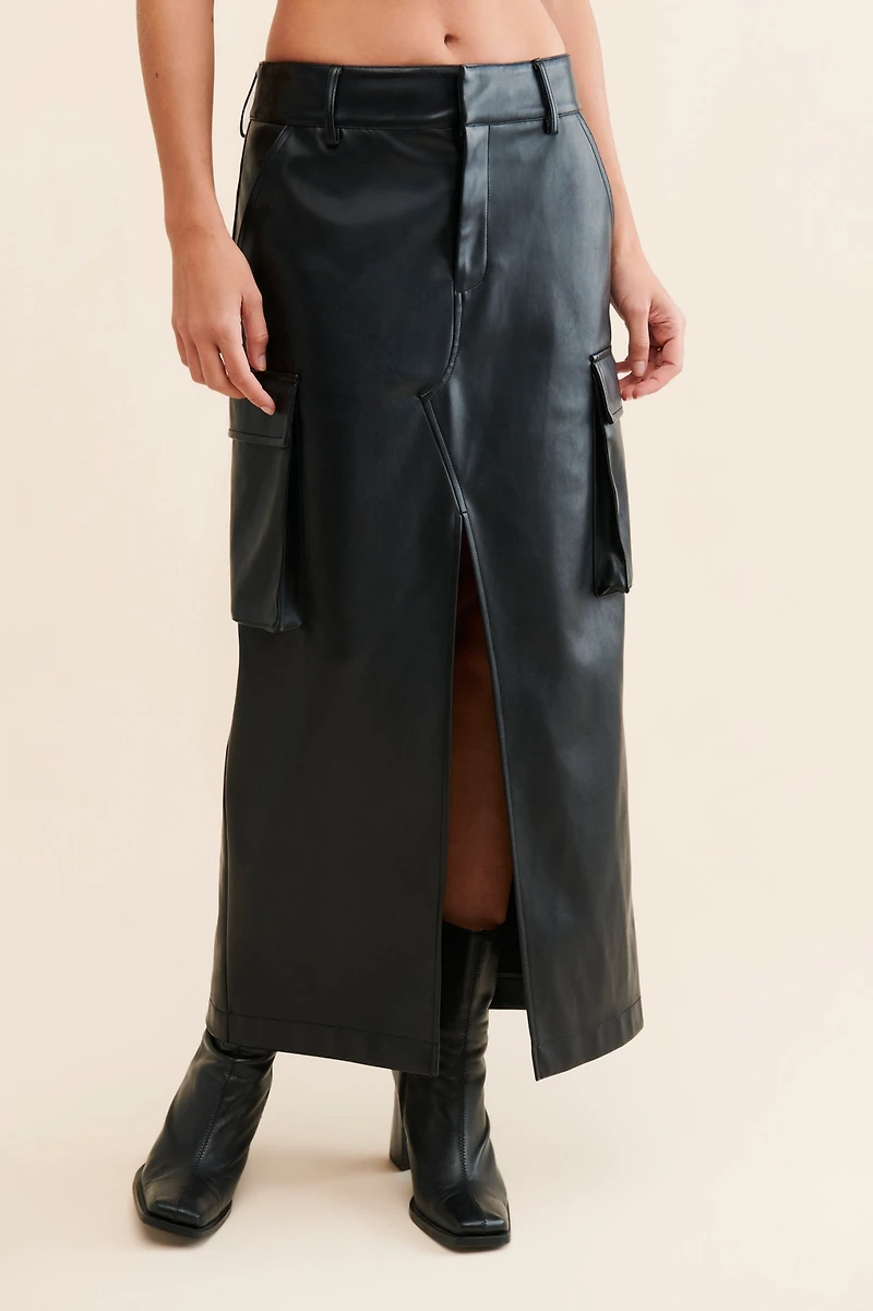 Avec Les Filles Cargo Vegan Leather Skirt