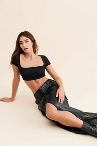 Avec Les Filles Cargo Vegan Leather Skirt