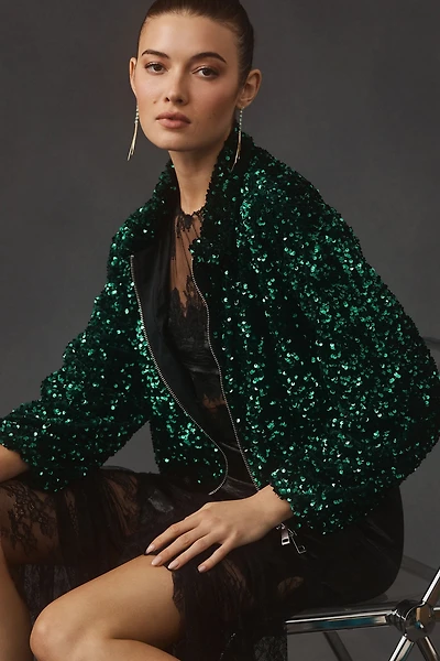 Maeve Sequin Bomber Jacket