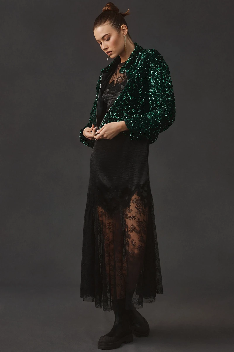 Maeve Sequin Bomber Jacket