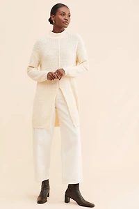 Flat White Turtleneck Tunic Slit Sweater