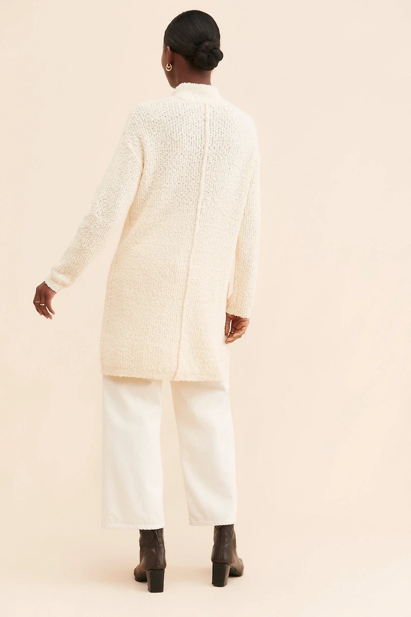 Flat White Turtleneck Tunic Slit Sweater