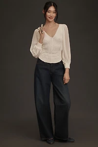 Sheer Long-Sleeve V-Neck Sweater