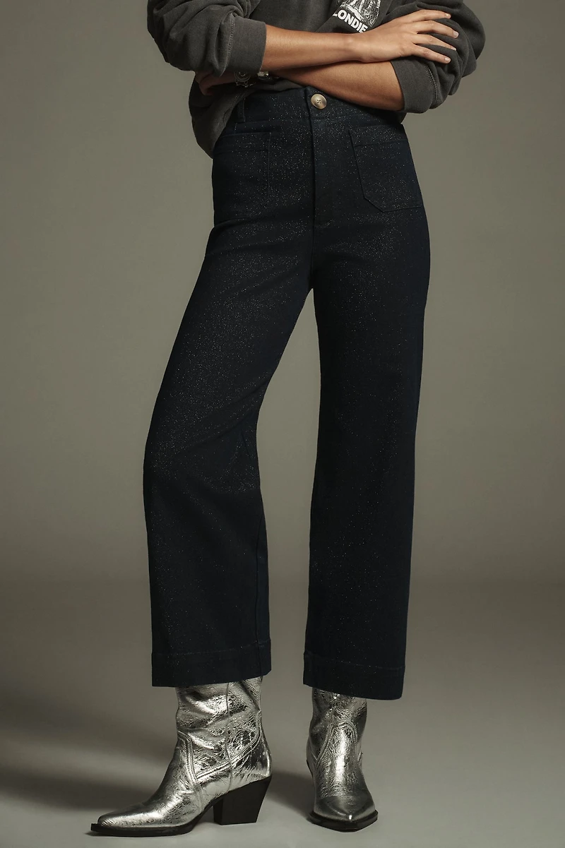 Maeve The Colette High-Rise Cropped Wide-Leg Jeans: Sparkle Edition