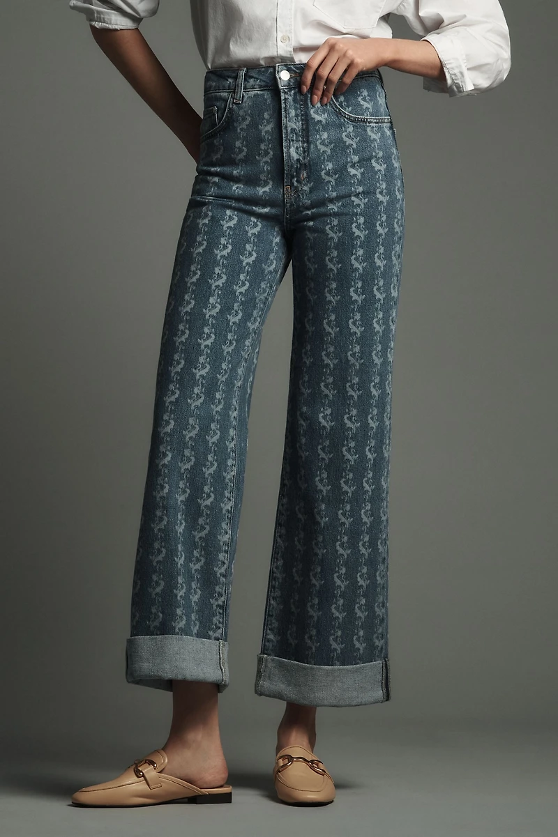 Pilcro The Austyn High-Rise Cuffed Wide-Leg Jeans: Printed Edition