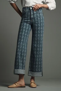 Pilcro The Austyn High-Rise Cuffed Wide-Leg Jeans: Printed Edition