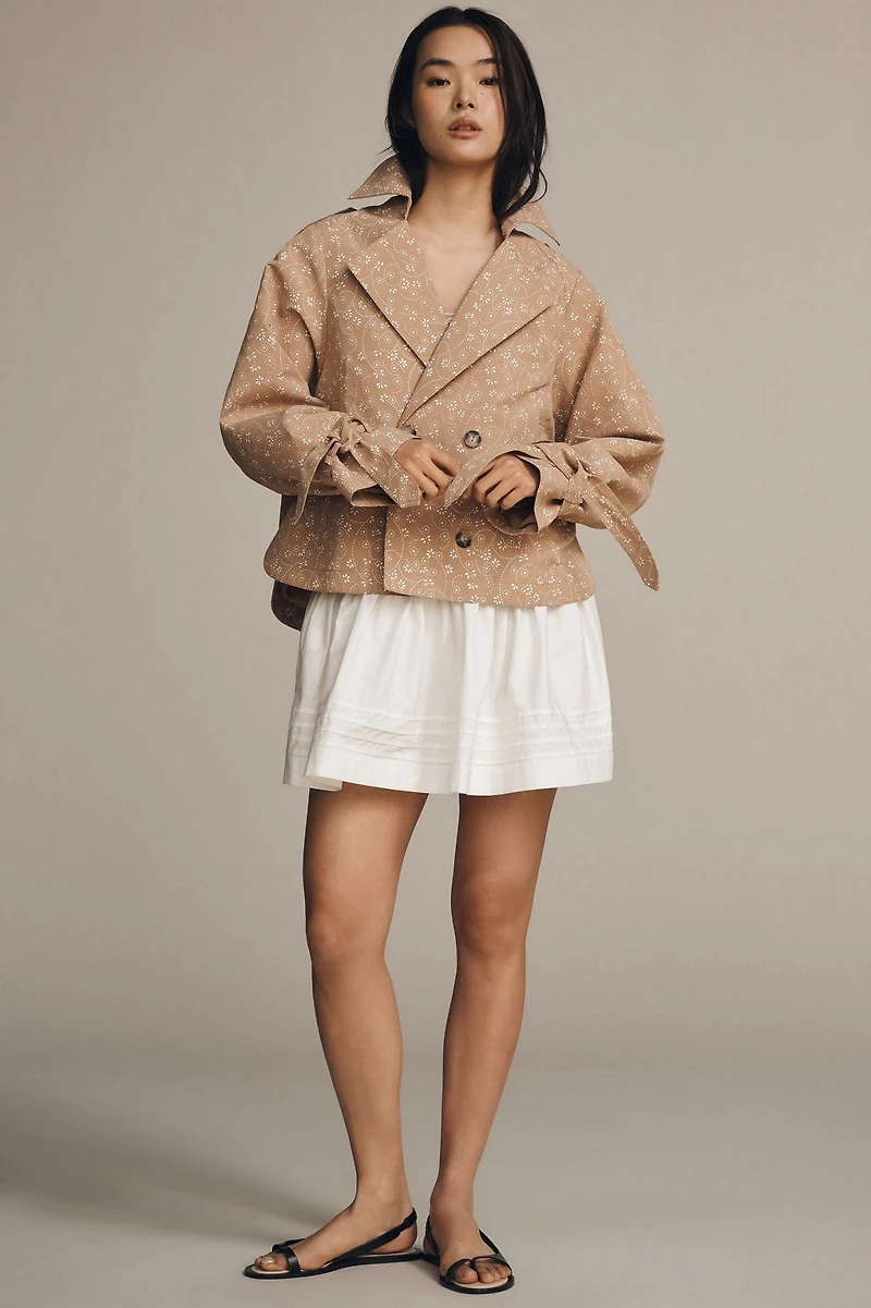 Floral Cutwork Cropped Trench Jacket