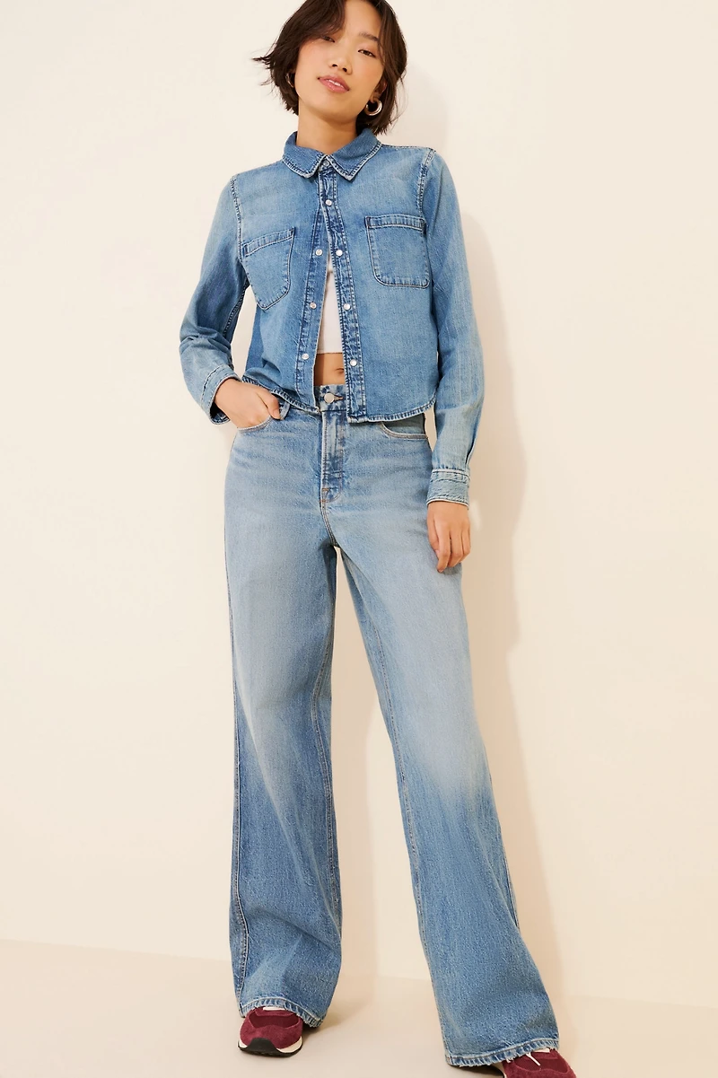 Good American Good Skate Mid-Rise Wide-Leg Jeans