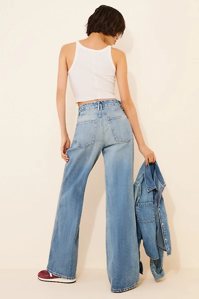 Good American Good Skate Mid-Rise Wide-Leg Jeans