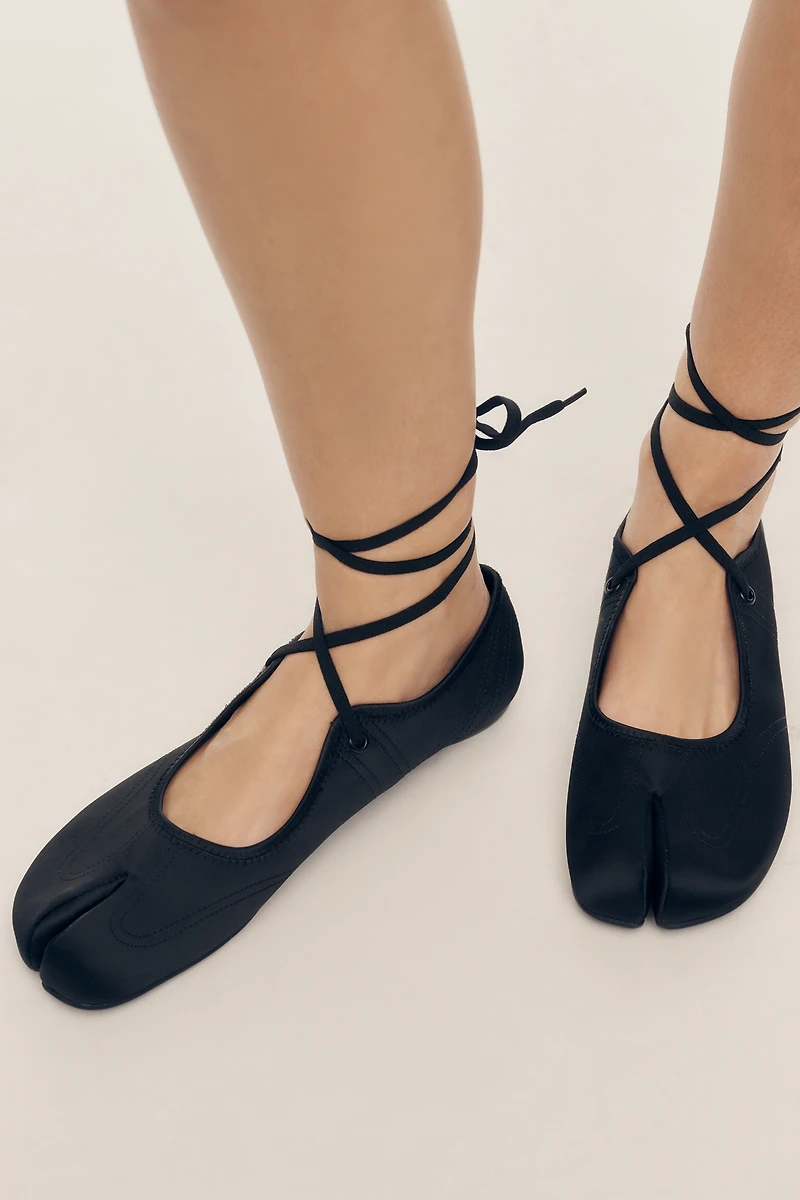 Jeffrey Campbell Saturna Satin Split-Toe Lace-Up Flats