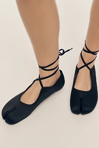 Jeffrey Campbell Saturna Satin Split-Toe Lace-Up Flats