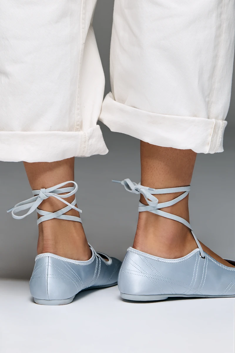 Jeffrey Campbell Saturna Satin Split-Toe Lace-Up Flats