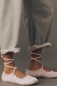 Jeffrey Campbell Saturna Satin Split-Toe Lace-Up Flats