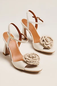 Maeve Crochet Flower Open-Toe Heels