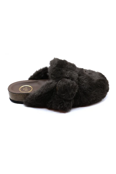 Solei Sea Aspen Faux Fur Buckle Slippers