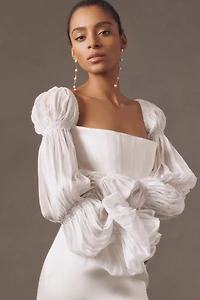 Bronx and Banco Florentina Blanc Long-Sleeve Column Wedding Gown