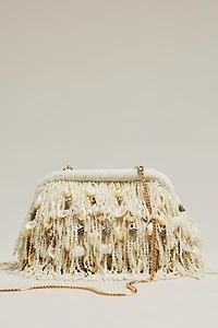 Beaded Pearl Fringe Clutch