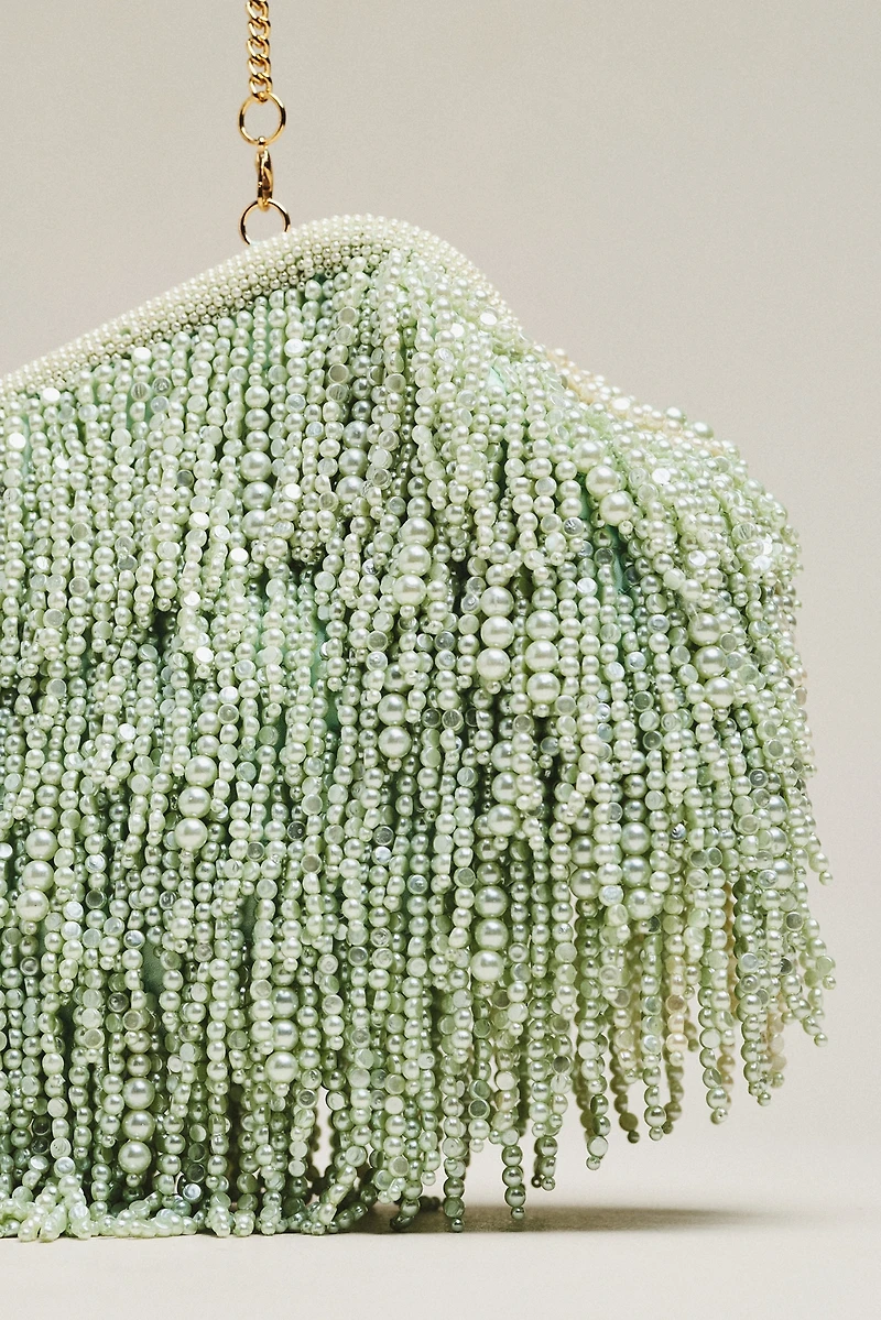Beaded Pearl Fringe Clutch