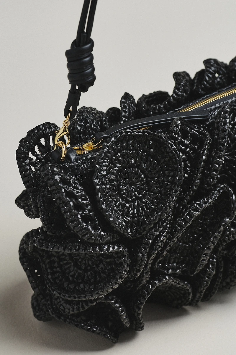 Farm Rio Flower Raffia Crochet Shoulder Bag