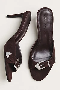 Black Suede Studio Elena Buckle Mule Heels