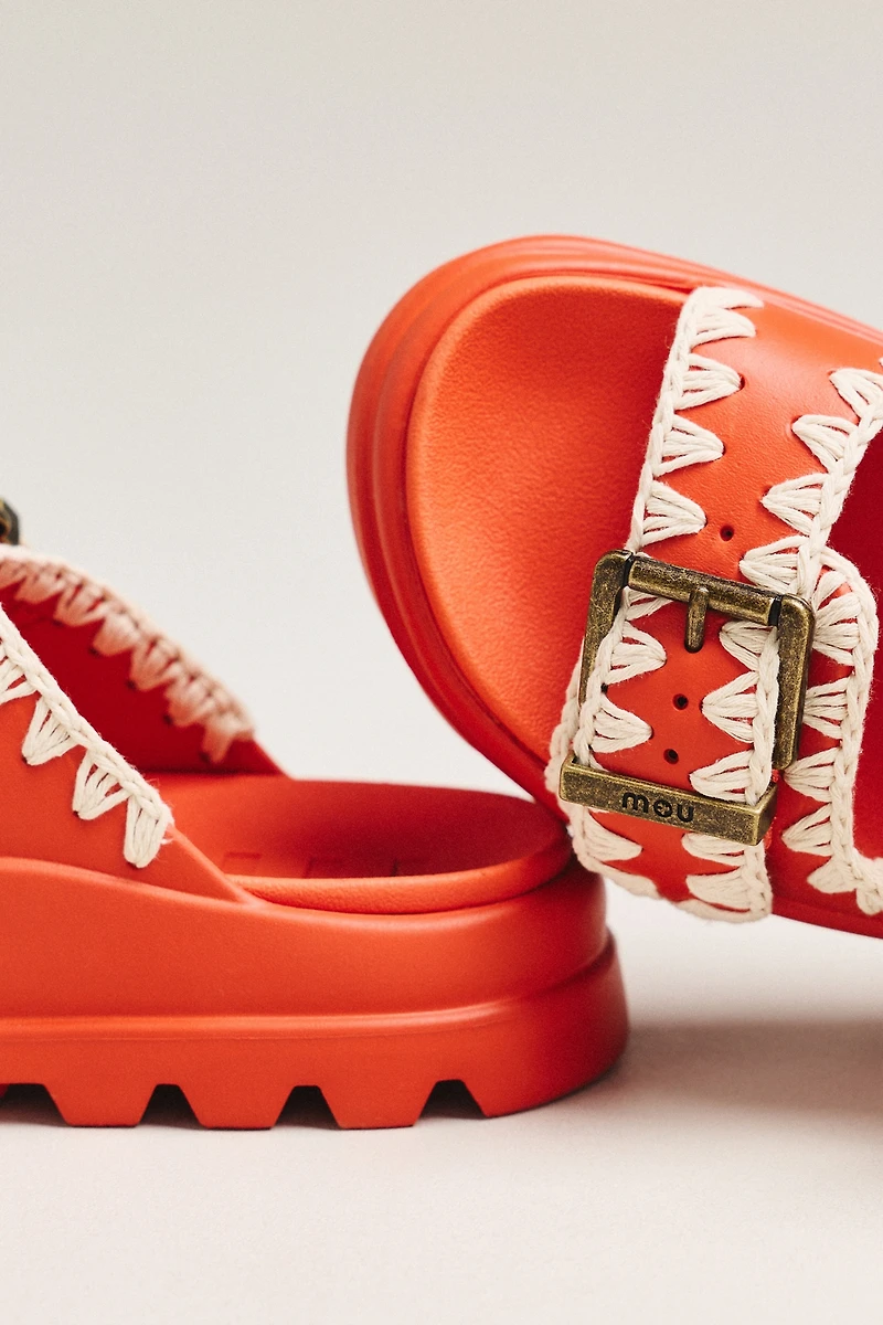 MOU Whipstitch Buckle Slide Sandals