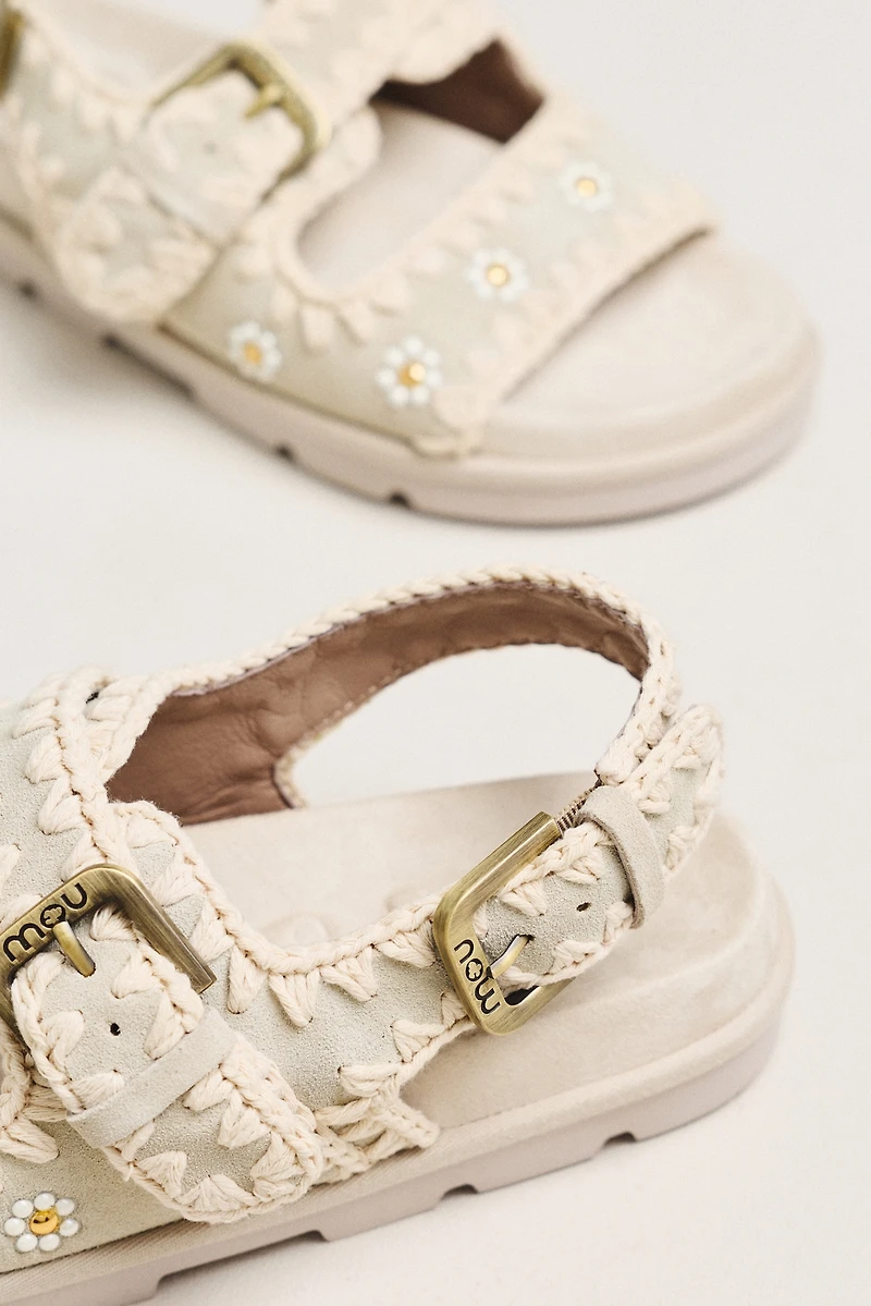 MOU Embroidered Crochet Sandals