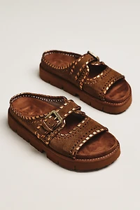 MOU Whipstitch Cutout Slide Sandals