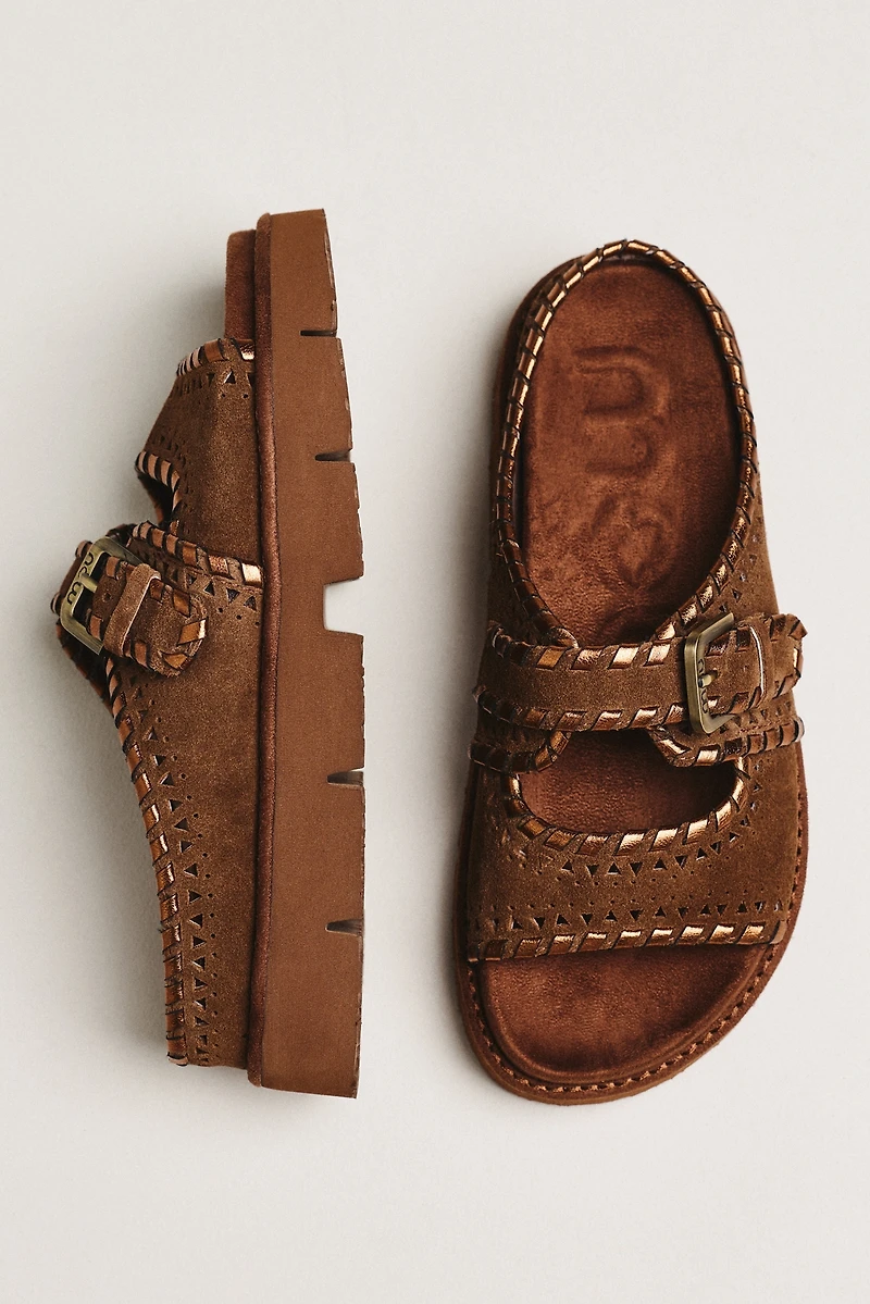 MOU Whipstitch Cutout Slide Sandals