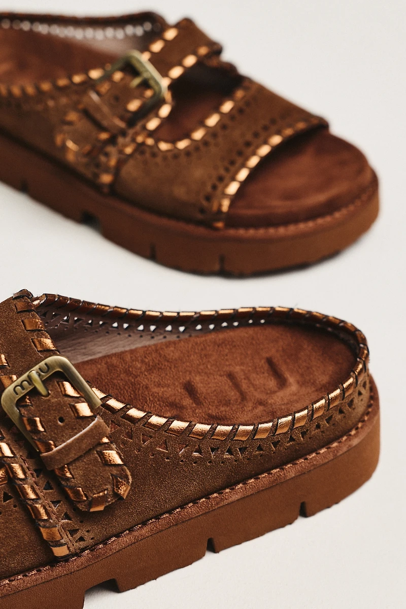 MOU Whipstitch Cutout Slide Sandals