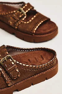 MOU Whipstitch Cutout Slide Sandals