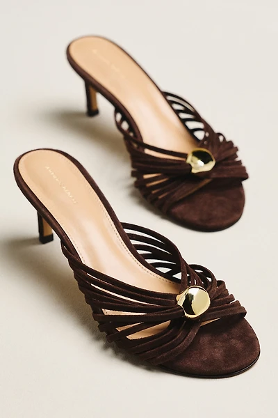 By Anthropologie Strappy Metallic Kitten Heel Sandals