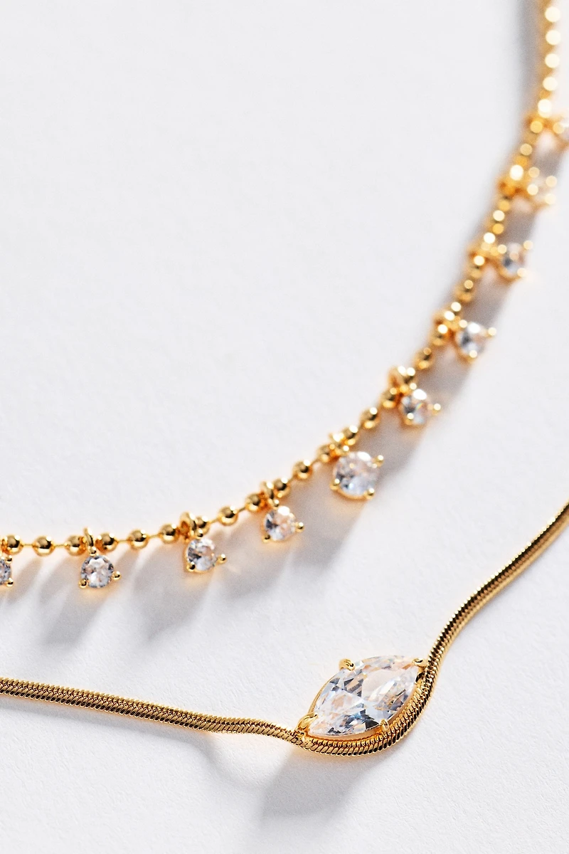 Mixed Crystal Layering Necklaces, Set of 2