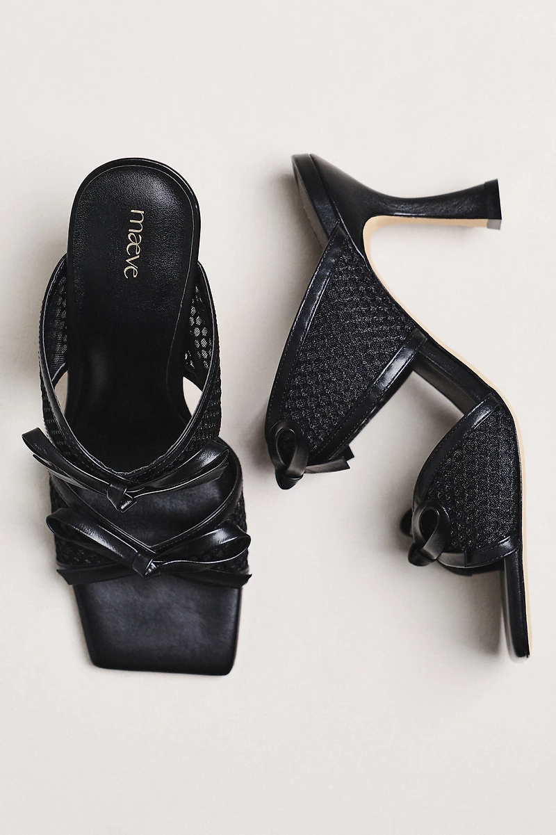 Maeve Mesh Double-Bow Open-Toe Heels