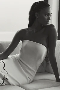 LEO LIN Rayna Palm Strapless Bustier Maxi Dress