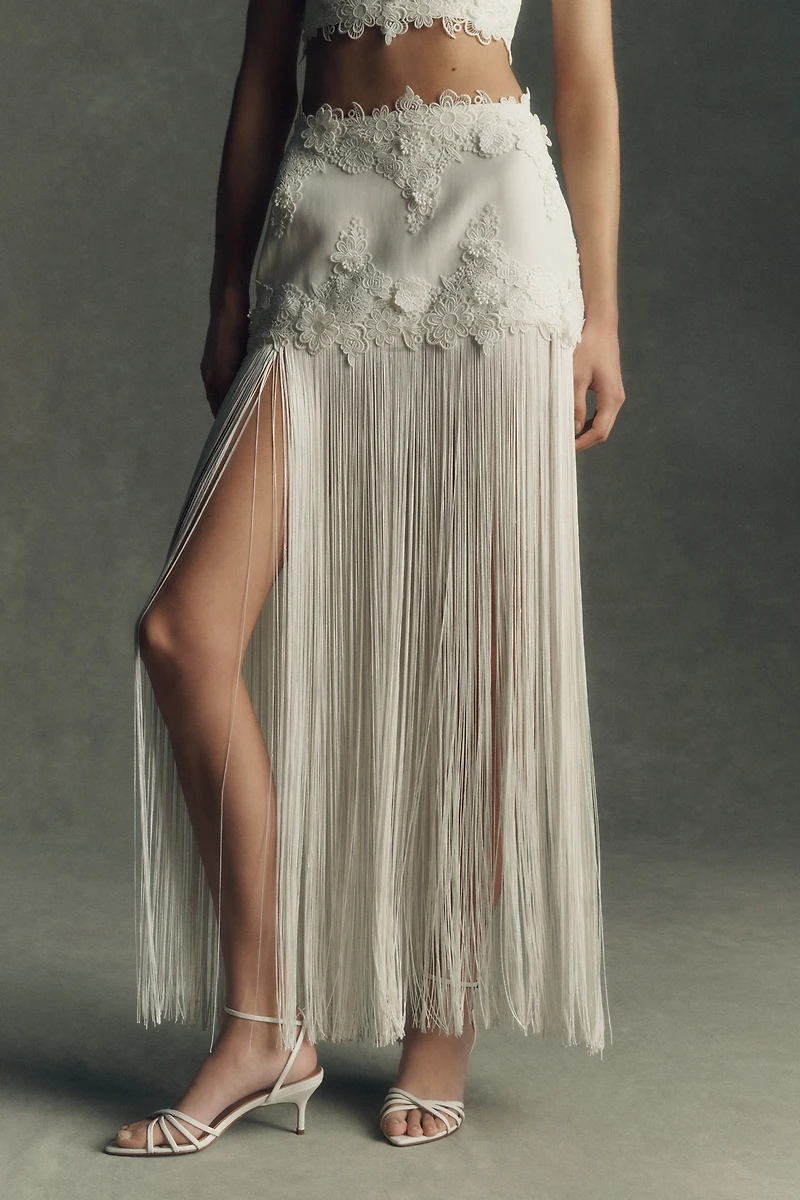 Retrofete Amaris Lace Appliqué Fringe Skirt