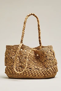 LoveShackFancy Sharlo Crochet Flower Tote Bag