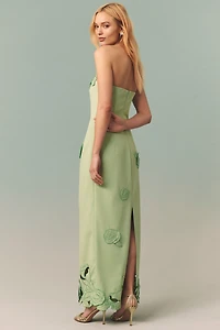 LEO LIN Rayna Floral Appliqué Crepe Maxi Dress
