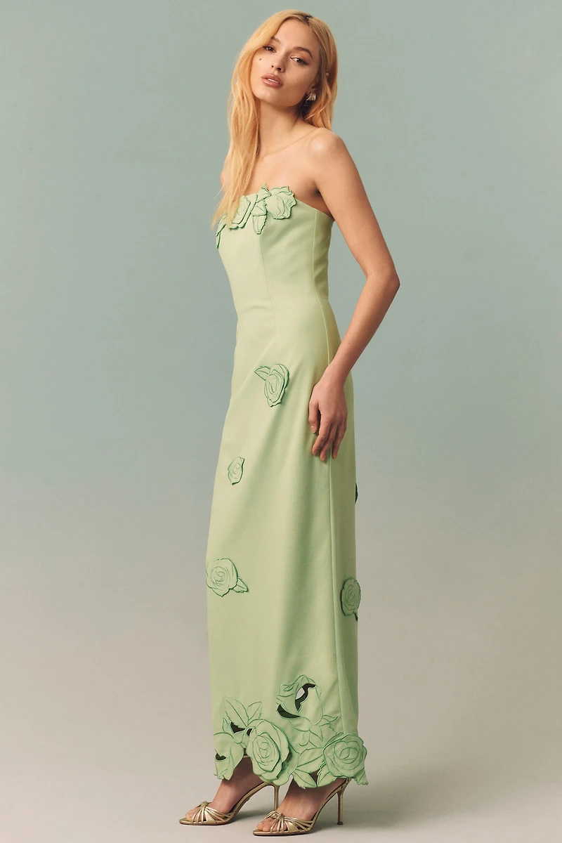 LEO LIN Rayna Floral Appliqué Crepe Maxi Dress